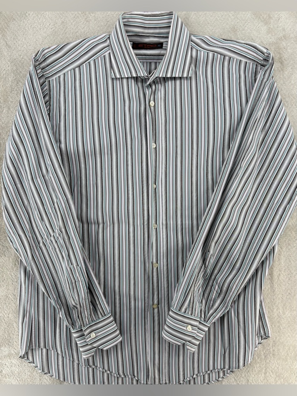Etro Men’s Striped Button Down Shirt Size 42 Multicolor Luxury Dress Casual